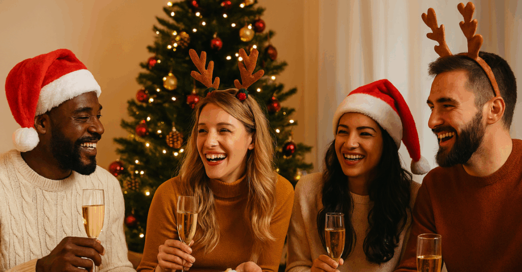 Kerstborrel Waalwijk – mensen vieren kerst met hapjes en drankjes