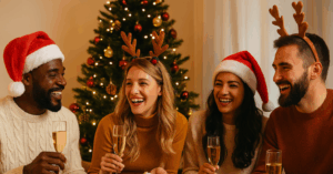 Kerstborrel Waalwijk – mensen vieren kerst met hapjes en drankjes