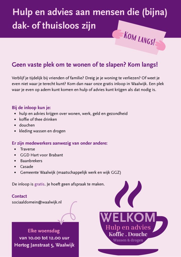 Hulp en advies aan mensen die (bijna) dak of thuisloos zijn